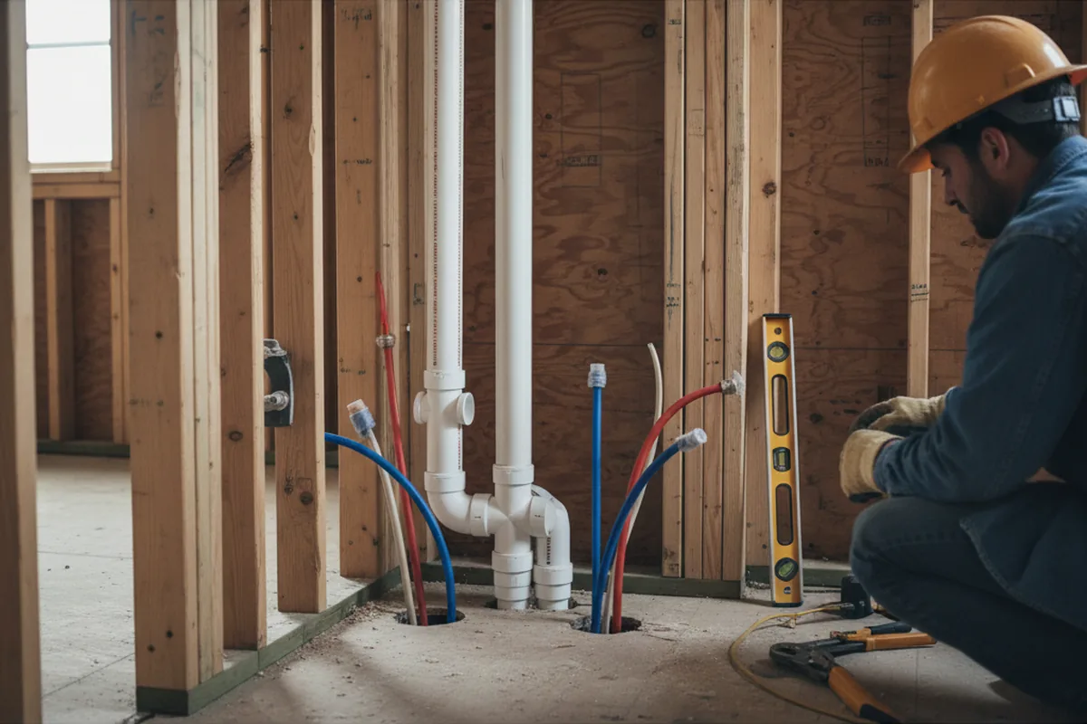 Drain and supply rough-in during Leak Detection in Randolph